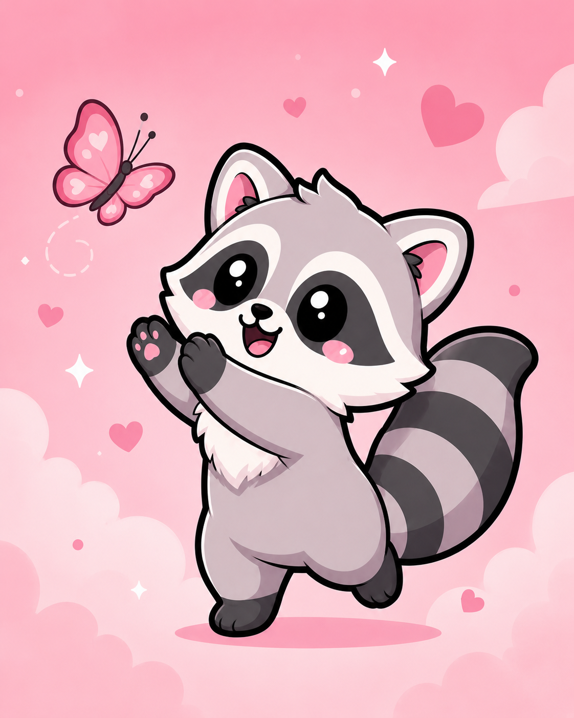 Curious MicRaccoon watching a butterfly